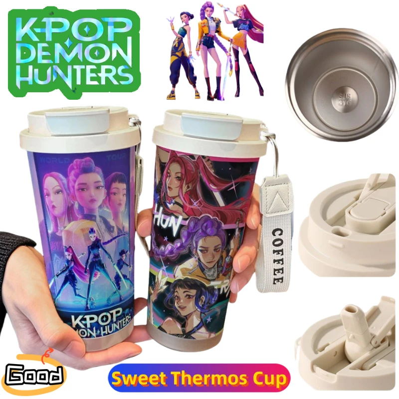 

KPop Охотники на демонов Zoey Mira Rumi Sweet Двумерная бутылка для воды из нержавеющей стали Студенческий высококачественный термос для двойных напитков