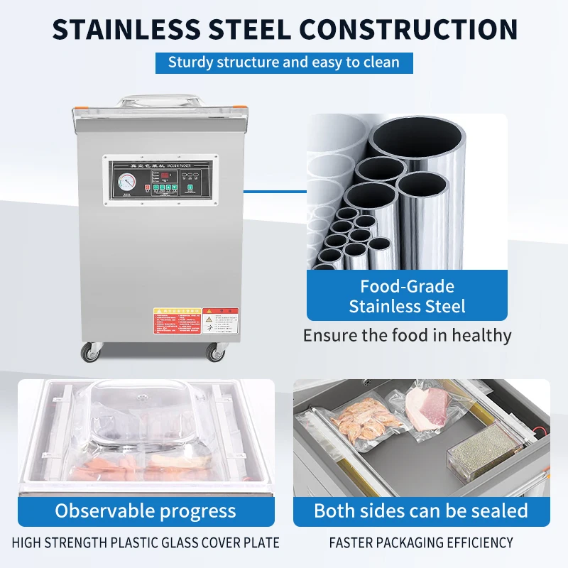 DZ-500  Vertical Single Chamber Food Vacuum Sealer Semi-Automatic Packaging  with Motor Plastic Bag & Foil Sealer view 3
