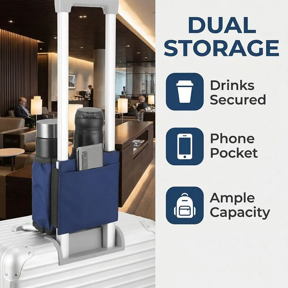 Hands-Free Design Luggage Cup Holder Portable Storage Fits All Handles Suitcase Drink Bag Space Saving Easy Installation