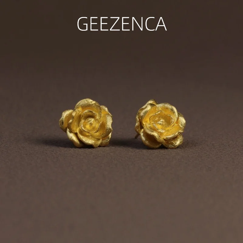 GEEZENCA 925 스털링 실버 여성용 3D 동백꽃 귀걸이, 오리지널 디자인, 프렌치 시크 작은 귀걸이, 2023 신상 선물