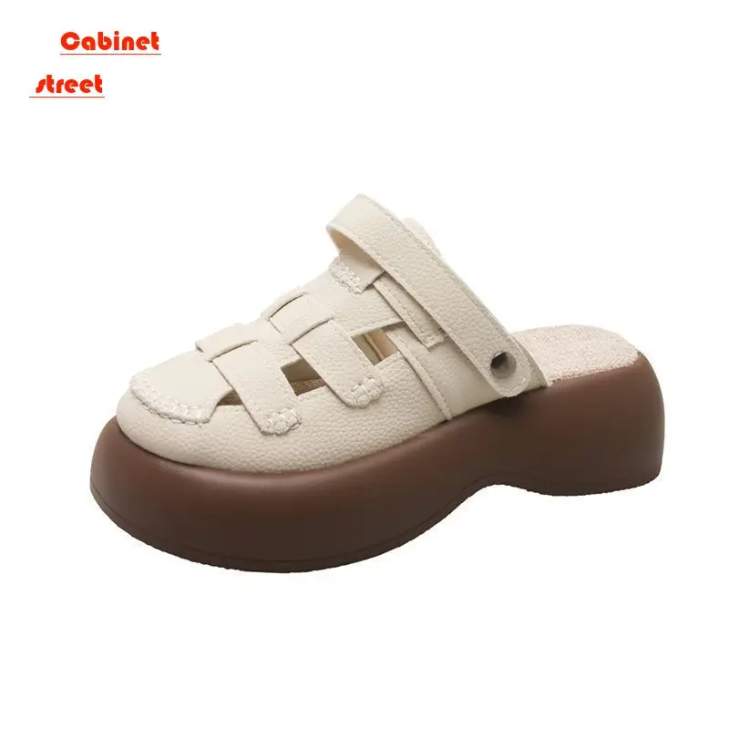 

Baotou Roman Sandals Flip Flops Women Wear New Thick Soled Beach Two Wear Sandals Baotou Sandals New Muffin Thick Sole Leather