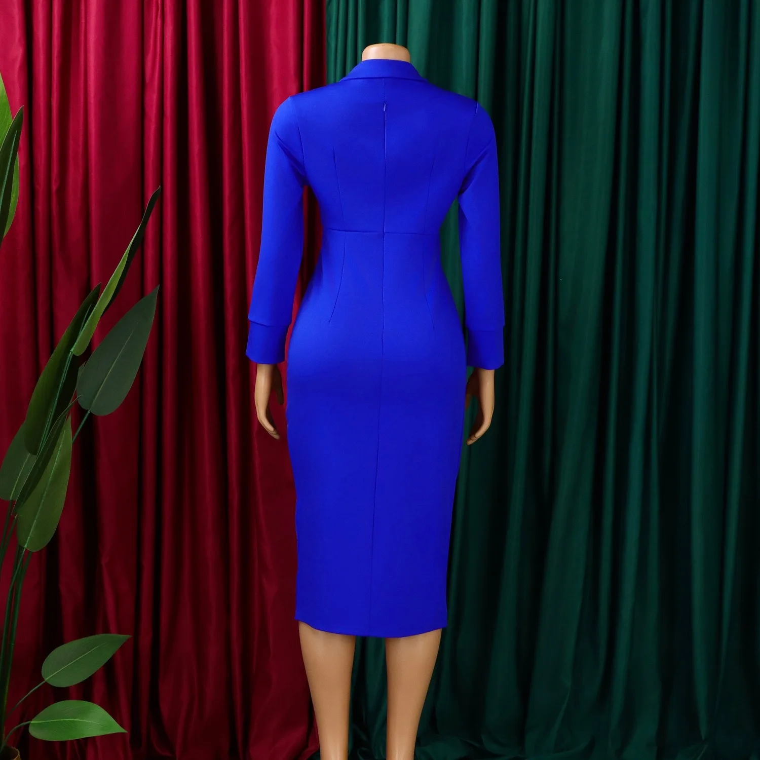 우아한 여성용 바디콘 드레스, V넥 긴팔 솔리드 쉬스 패키지 힙 미디 길이 전문 비즈니스 워크 드레스 미디 OL