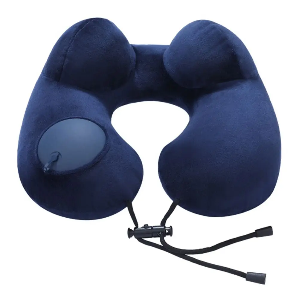 U-Shaped Inflatable Travel Pillow Hand Pressing Soft Press To Inflate Pillow Comfortable Sleeping Foldable Neckrest Pad Car