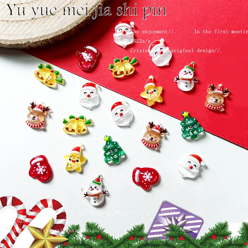 Mini biscuits de Noël en résine pour nail art, multi-saillies, jolies pierres précieuses de charbon pour ongles, décorations 3D, artisanat de bricolage, 20 pièces