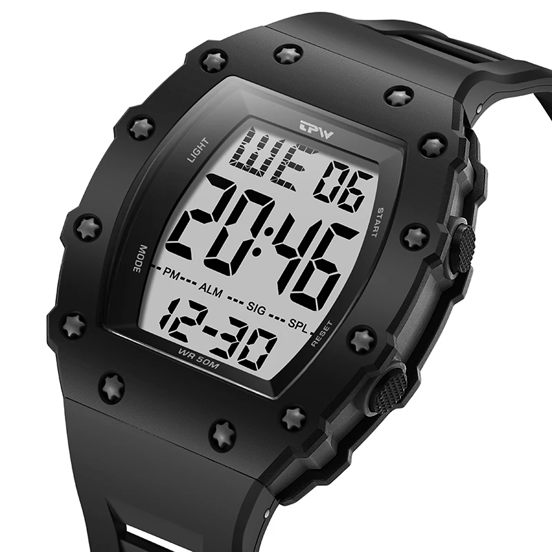 TPW Digital Watch with Big Numbers, Easy to Read, 5ATM Water Resistant Day Date Alarm Function