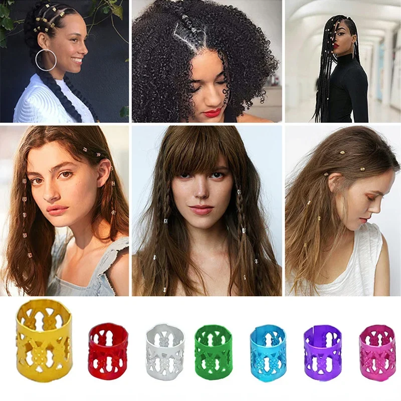 New 5-100pcs Jewelries Beads Adjustable Hair Braid Dreadlock Beads Extension Rings Braided Buckle Hollow Hairpin Cuff Clips