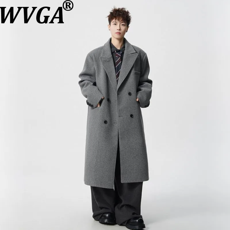 

WVGA Autumn Winter New Men Tide Woolen Long Thick Vintage Turn-Down Collar Jacket Niche Chic Casual High-End Overcoat Ins W16236