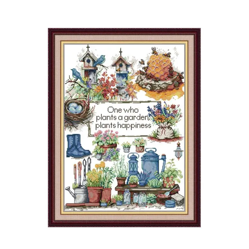 Garden Story Cross Stitch DIY Handamde Cotton Thread Embroidery 14CT/11CT White Cloth Canvas Printed Needlework Sewing Kit