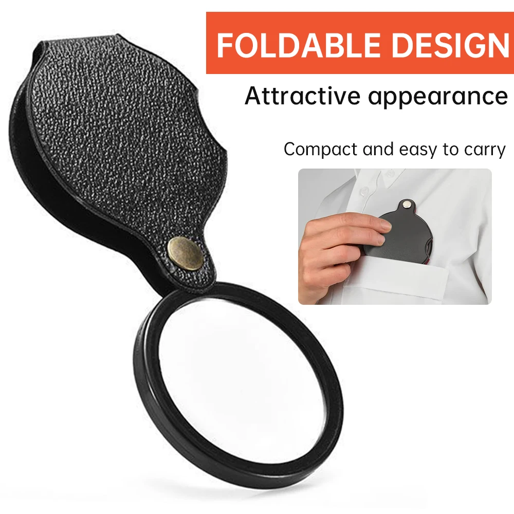 10X Occhiali di ingrandimento Manico Flessibile Senior Pocket Glass Magnifier con Copertura in Pelle Mini Pieghevole Vetro di ingrandimento per la