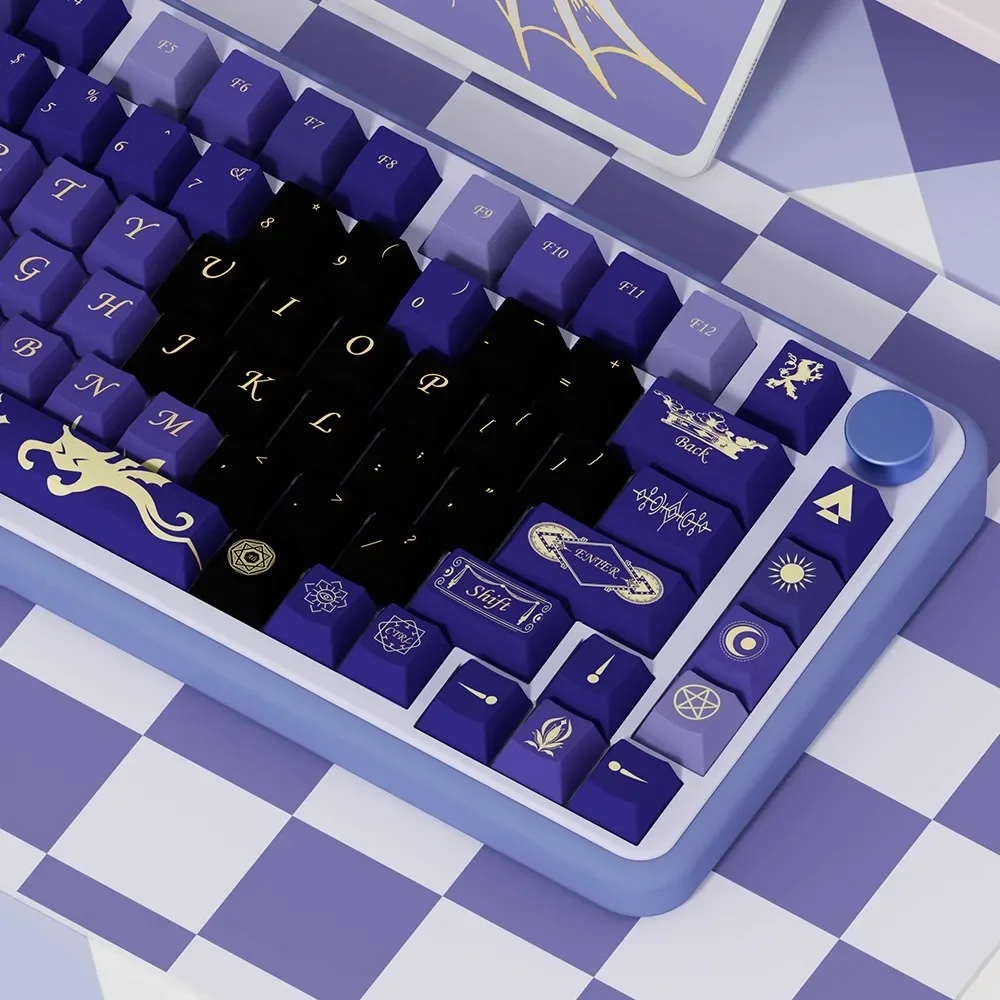 Imagem -04 - Adequado para Teclado Mecânico Keycaps Material Pbt 138 Teclas Roxo Cereja Coração Preto