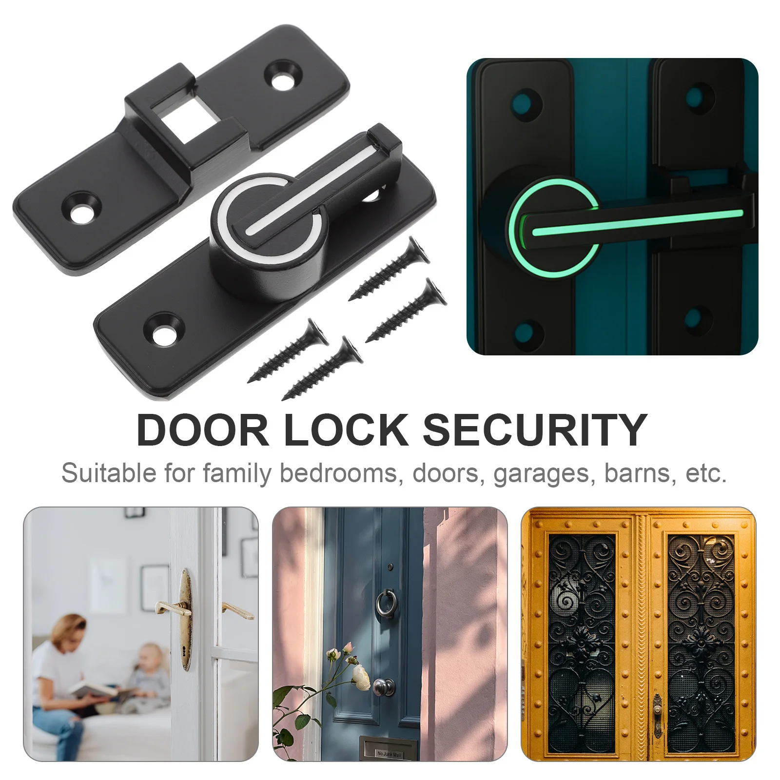 

Door Lock 90 Degree Luminous Safety Latch Lock for Sliding Doors Barn Door Latch
