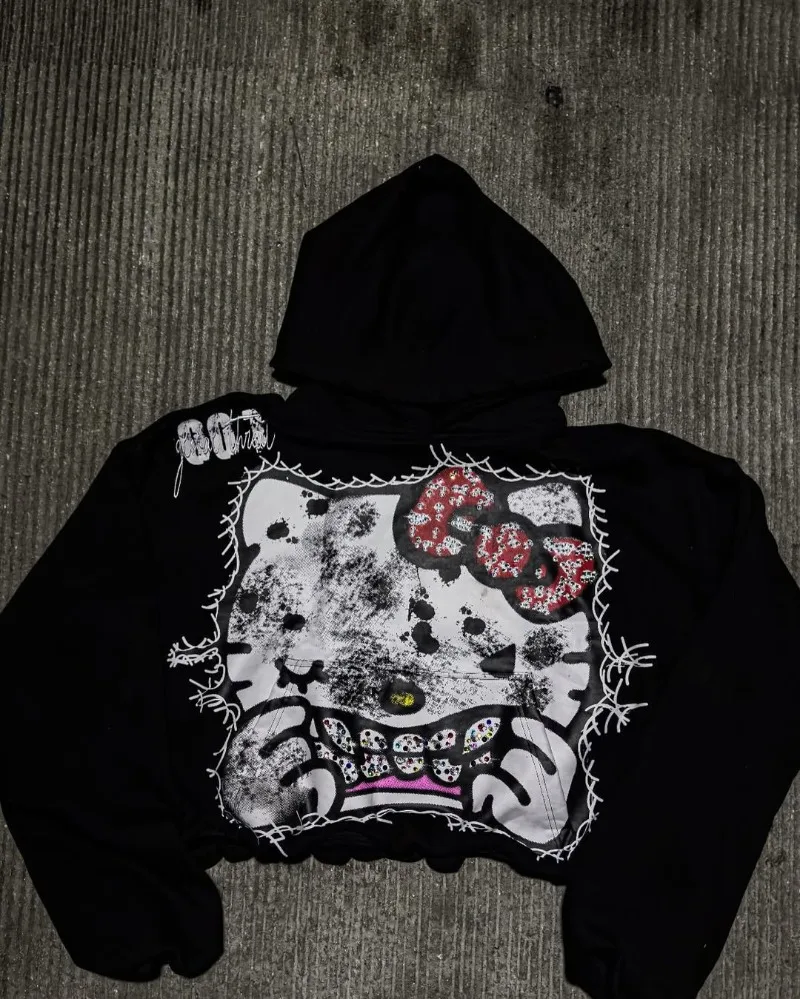 

European American Casual Fashion Harajuku Oversized Hoodie Men Y2k Hip-hop Retro High Street Cartoon Printed Sweatshirt Women