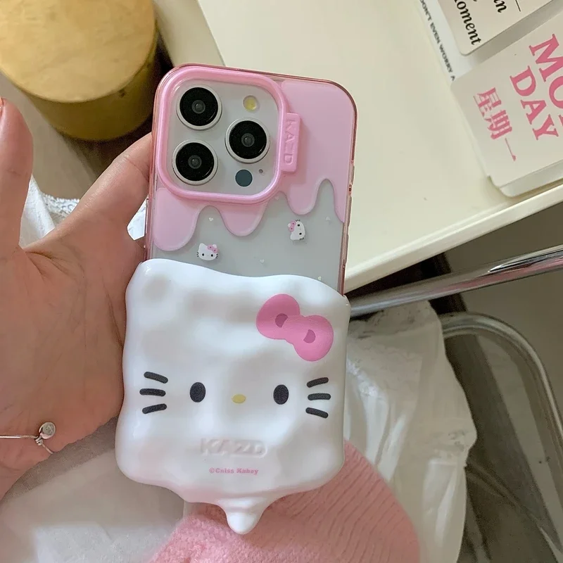 Cute Cartoon Sanrio Hello Kitty Ice cream Transparent Phone Case For iPhone 15 14 13 12  Pro Max Shockproof Soft TPU Cover