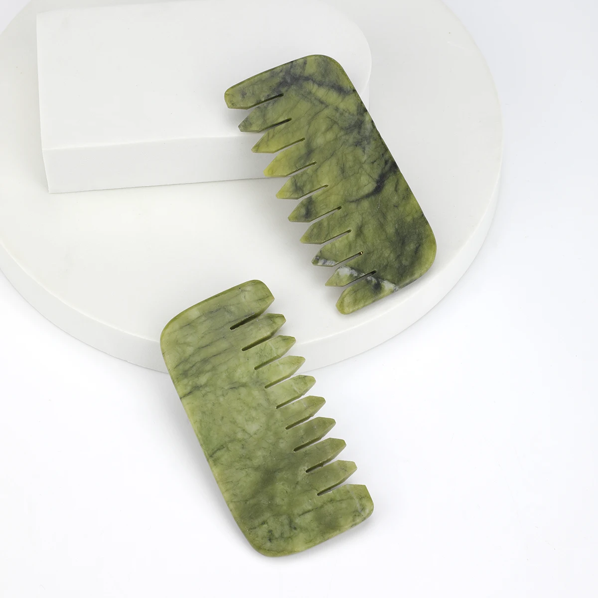 1pc Natural Jade Massage Comb Head Meridian Scalp Comb Face Eye Shoulder Neck Scraping Body Relax Anti-static Wide Tooth Comb