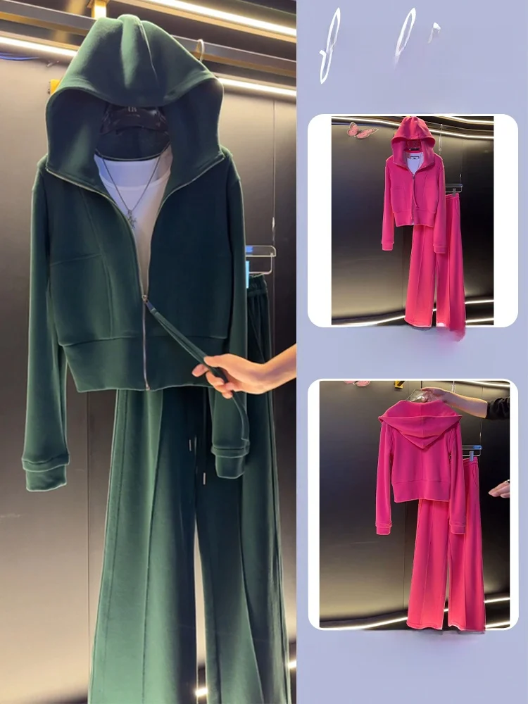 

Faionable Anti-Aging Pink Casual Sportswear Set Women's Early Spring New Hat Sweatirt Pants Two-Piece Set High Waist Long...