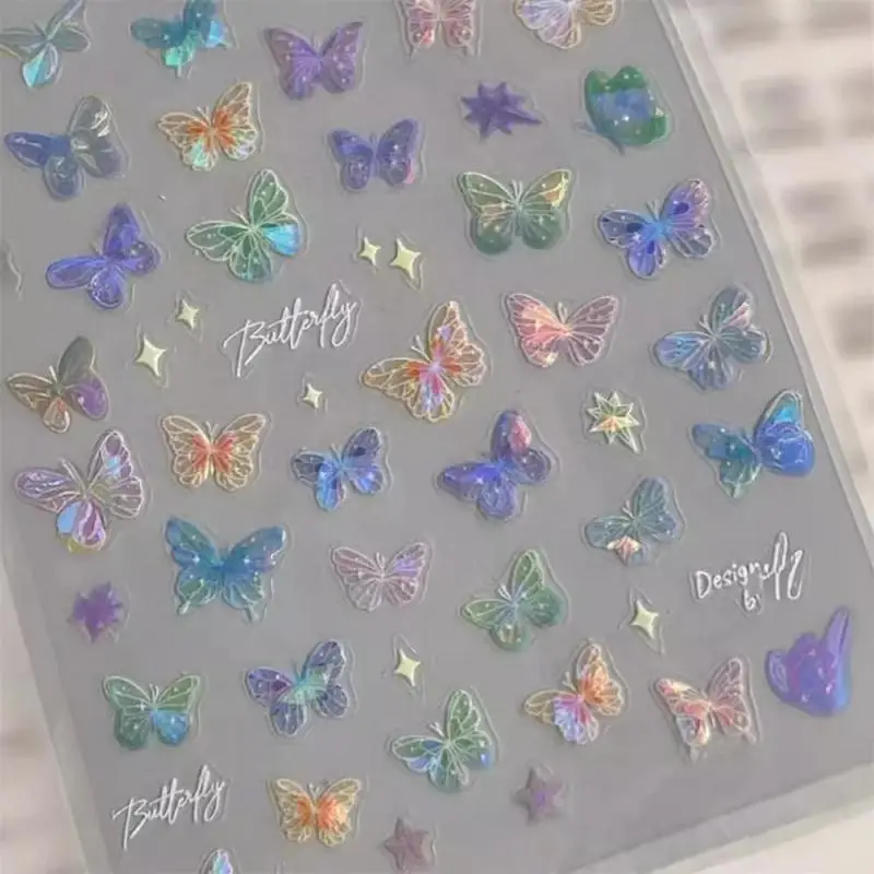 Butterfly Wing Streamer Laser Stickers Advanced Embossed Nail Art Stickers Colorful Butterfly Fairy Stickers Col