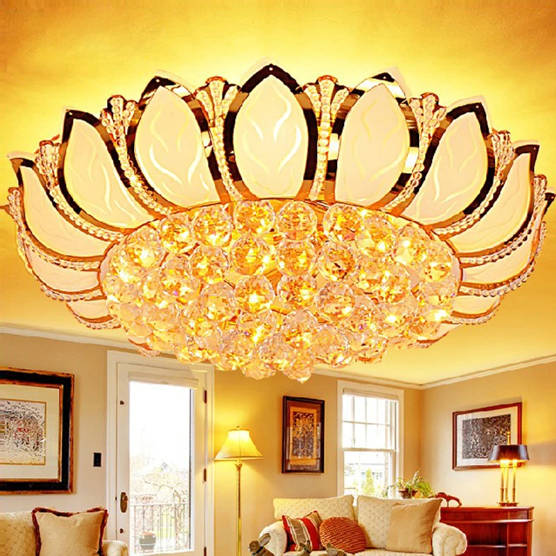 European style living room light atmospheric golden crystal light circular LED lotus ceiling light fixture master bedroom l