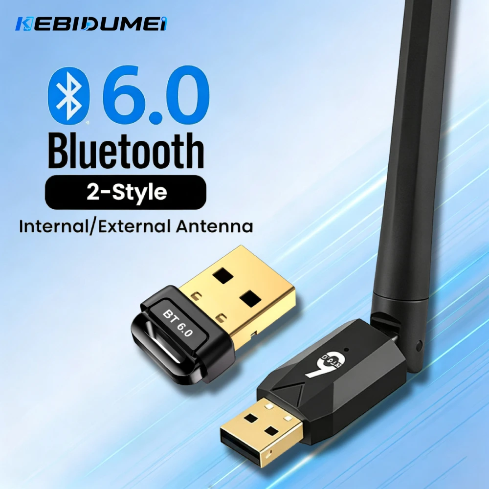 KEBIDUMEI USB Bluetooth 6.0 Adapter BT6.0 BT5.4 USB Dongle PC Laptop Wireless Receiver Transmitter Driver Free for Win 11/10/8.1