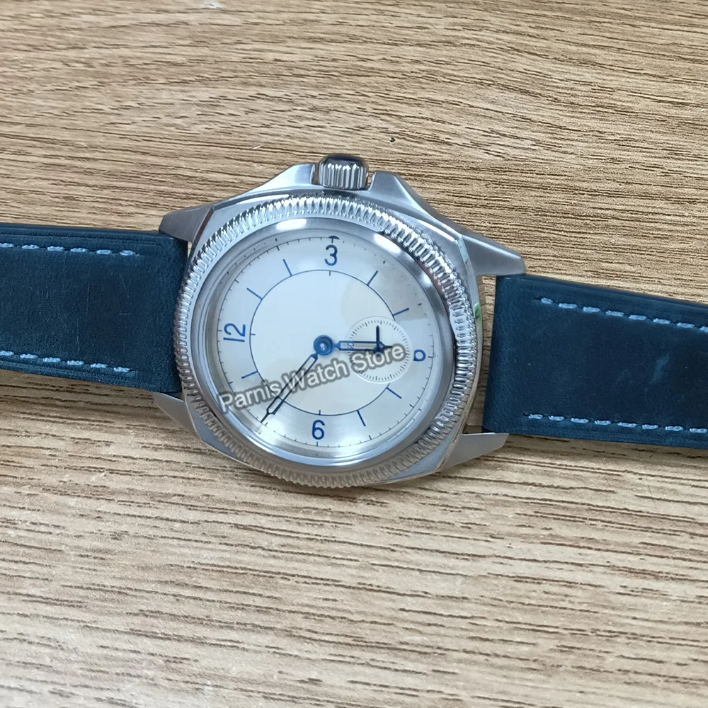 Parnis 41mm Beige Dial Blue Marks Seagull1701 Automatic Mechanical Men Watch Leather Strap 2024 Year