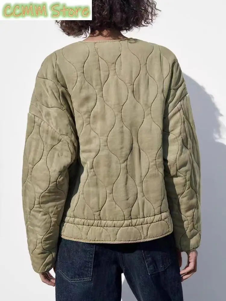 Women's New Zipper Warm Jacket Autumn and Winter Long Sleeve Round Neck Padded Solid Color Coat Women Fashionable Tops