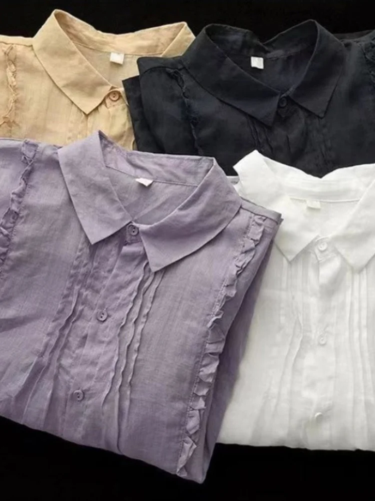 Femme coton lin ort Sve irt col Seven Sve coton lin mélange coupe ample longueur régulière trajet Sle