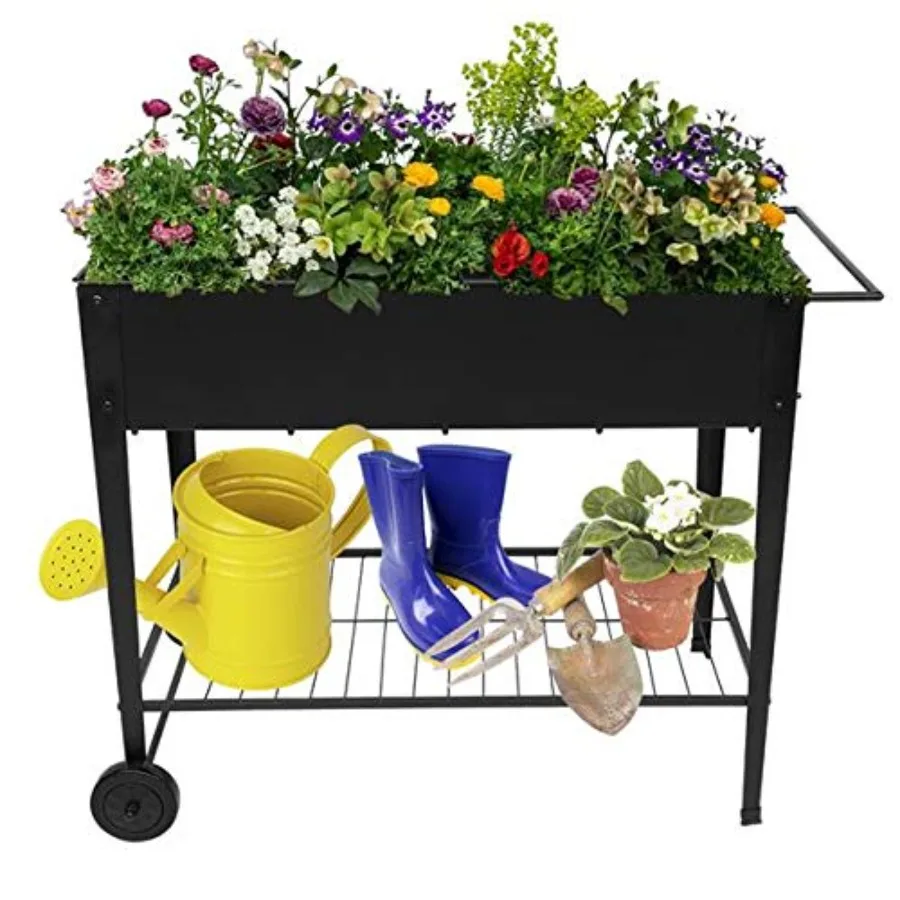 Prime Mobile Metal Raised Garden Bed Cart with Legs, Elevated Tall Planter Box with Wheels for Outdoor Indoors House Patio Back