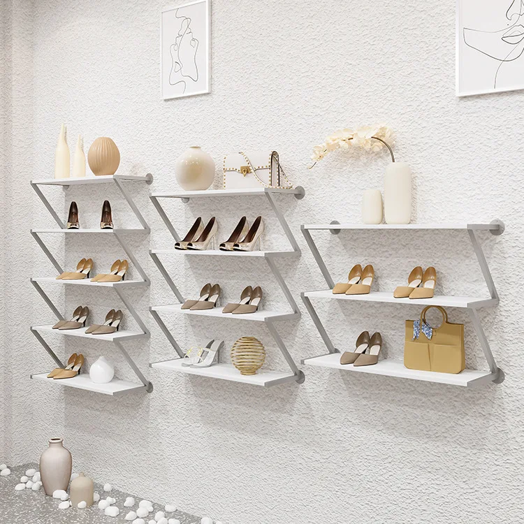 Special display for wall hanging on the upper wall Clothing store Multi-layer shoe rack Display Bag rack Silver shelf
