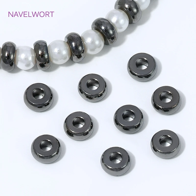 Schwarz plattierte flache runde Abstandsperlen, glatte Trennperlen aus Messingmetall für Schmuck, Trennperlen, DIY-Schmuckmaterialien