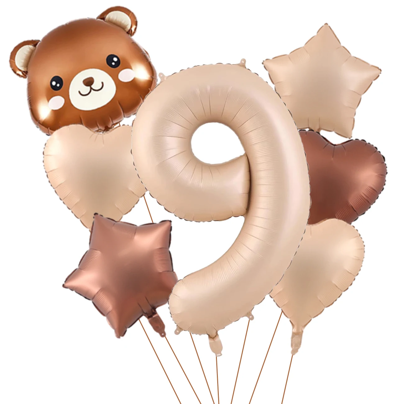 7-teiliges süßes Bären-Ballon-Set mit 32 Zoll Karamell-Digital-Aluminiumfolienballon für Geburtstagsparty-Dekoration, Babyparty-Zubehör – Detail 11