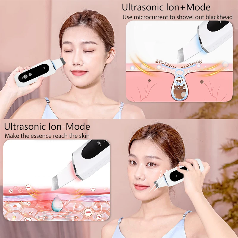 Ultrasonic Skin Scrubber Blackhead Remover Deep Face Cleaning Ultrasonic Cleaner Shovel Facial Peeling Cleaning Acne 26000hz