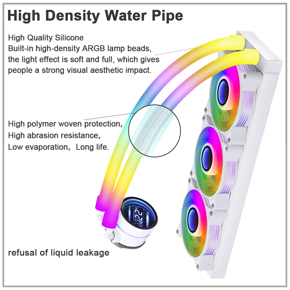 Water Cooler 360mm White ARGB Cpu Cooler for Intel Lga2011v3 1200 AMD AM4 IWONGOU Pc Water Cooling Temperature Display Heatsink