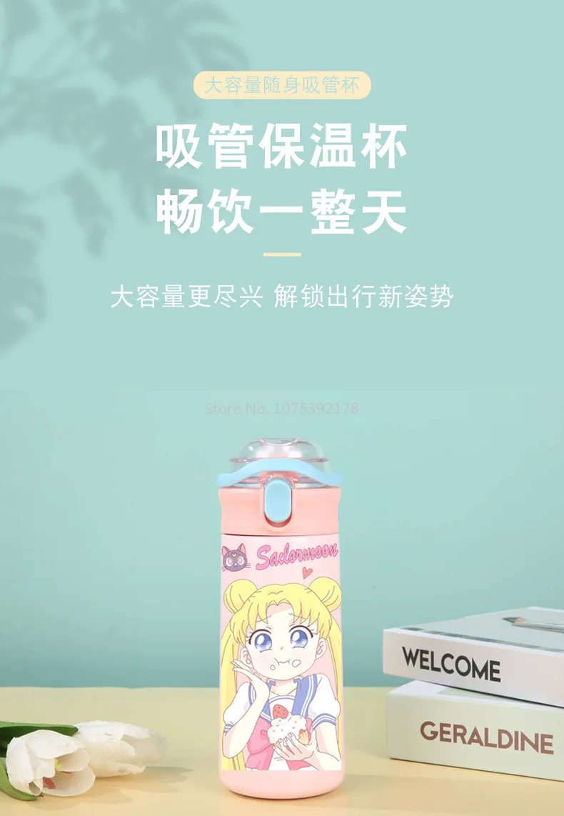 Kawaii Sailor Moon Thermos Bottle Cute Hot Water Bottle Stainless Cartoon Steel Christma Gift Cup Portable Leakproof Thermos Cup - view 5