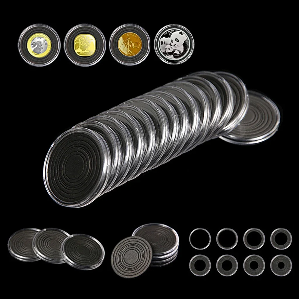 Umiserhoo Coin Capsules with Adjustable Black Foam Gasket Coin Holder Case for 16/20/25/27/30/35/40/46mm Coin Collection 40-Pack