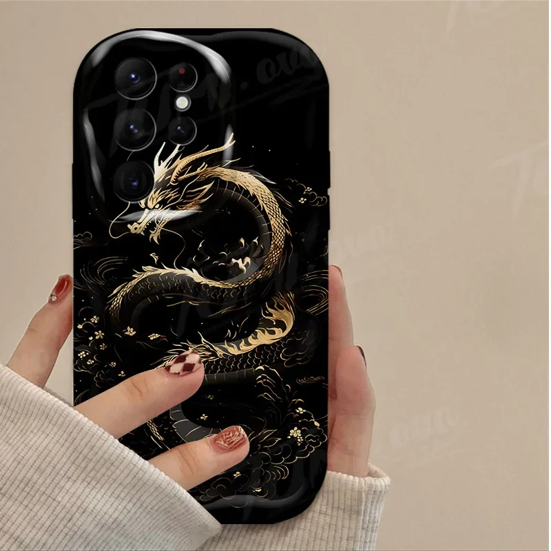 Clear Soft Silicone Phone Case For Samsung Galaxy S24 Ultra S23 S22 Plus S21 S20 FE A25 A55 A35 5g Chinese Dragon Wave Cover