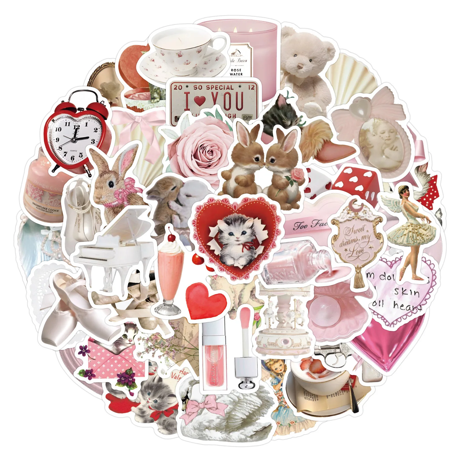 

60/120PCS Coquette Stickers Pink Aesthetic Cute Vintage Ballet Rabbit Bear Decorative Diary Luggage Waterproof Stickers Kids Toy