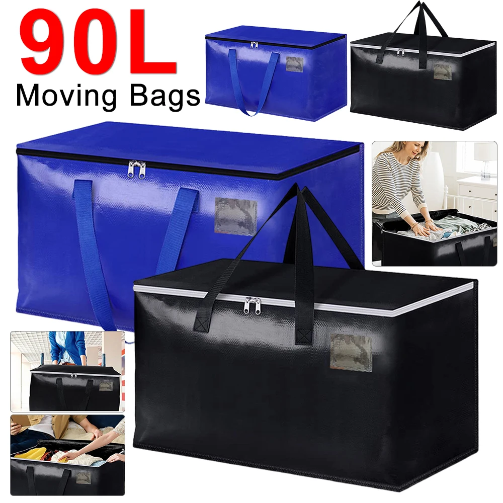 90L Moving Bags with Zippers & Handles Storage Bags Heavy Duty Storage Packing Bags Collapsible Bag for Packing & Moving Storing