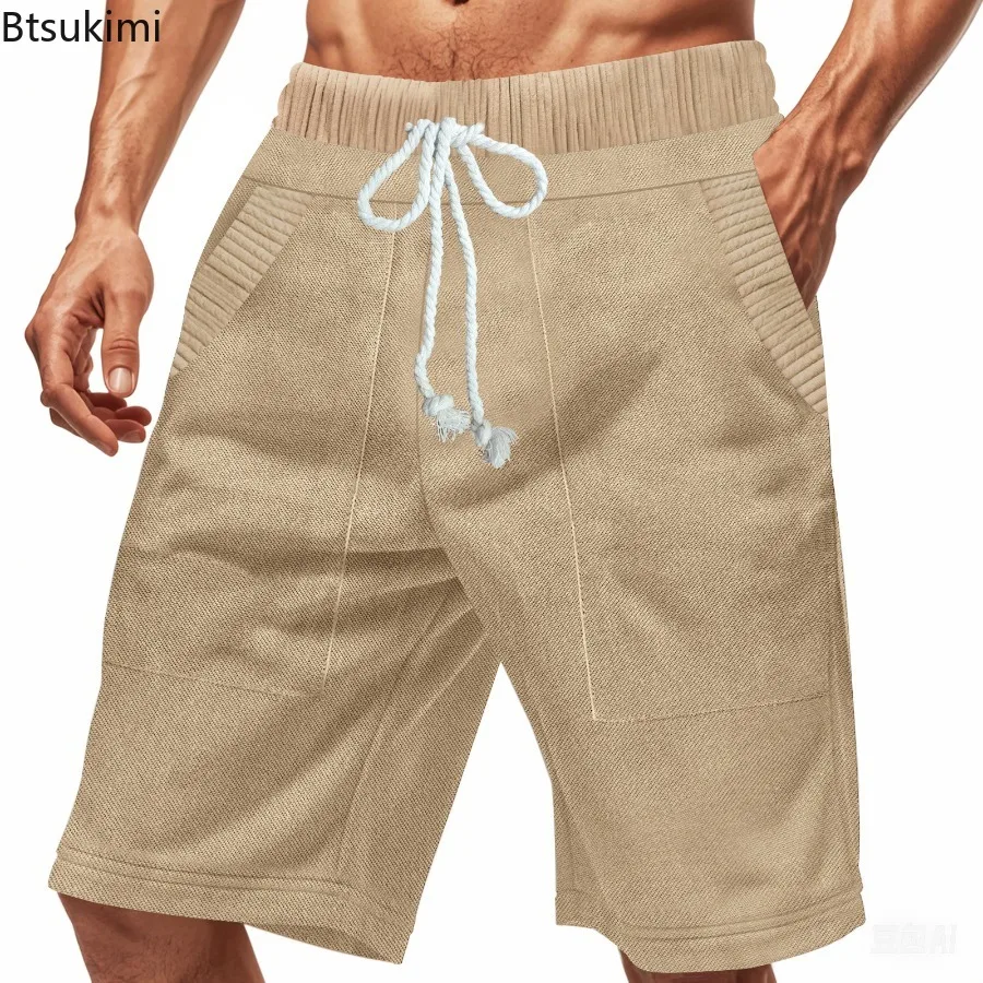 New 2025 Men's Summer Shorts Loose Casual Contrast Shorts for Men Trim Elastic Waist Pockets Shorts Male Outdoor Beach Shorts