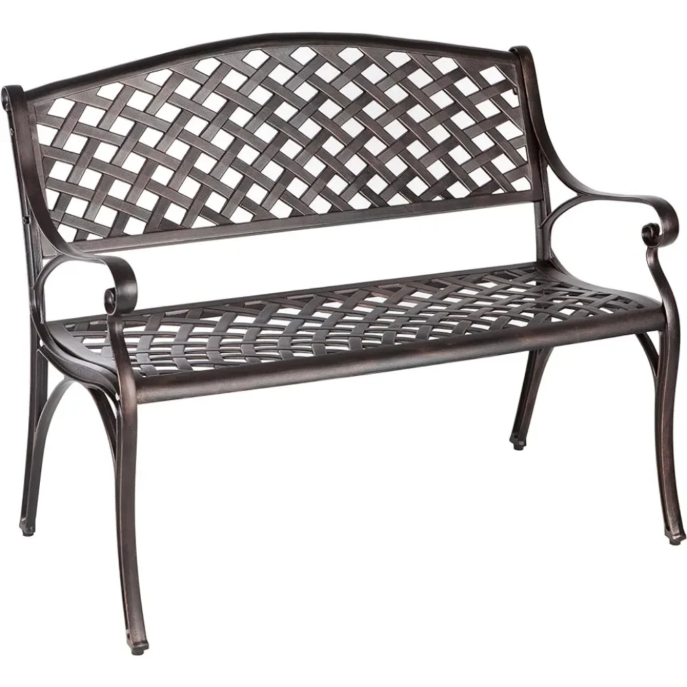 Courtyard bench made of cast aluminum, lightweight and sturdy, suitable for basket weaving design in gardens and backyards