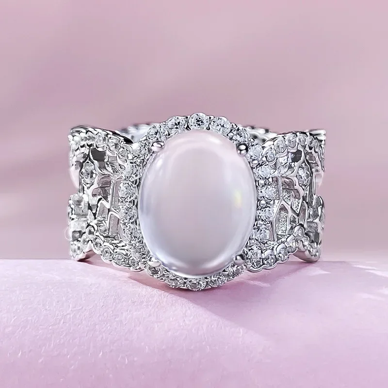 New Shuimo Jade Ring for Women 925 Silver Egg Face High Ice Glass Seed Jade Stone 8 * 10 Dove Egg Sparrow Diamond Wedding