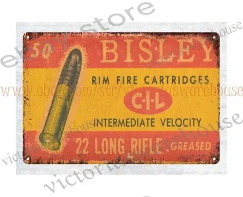 1950s CIL Bisley 22 LR ammo long rifle hunting metal tin sign plaque wall art