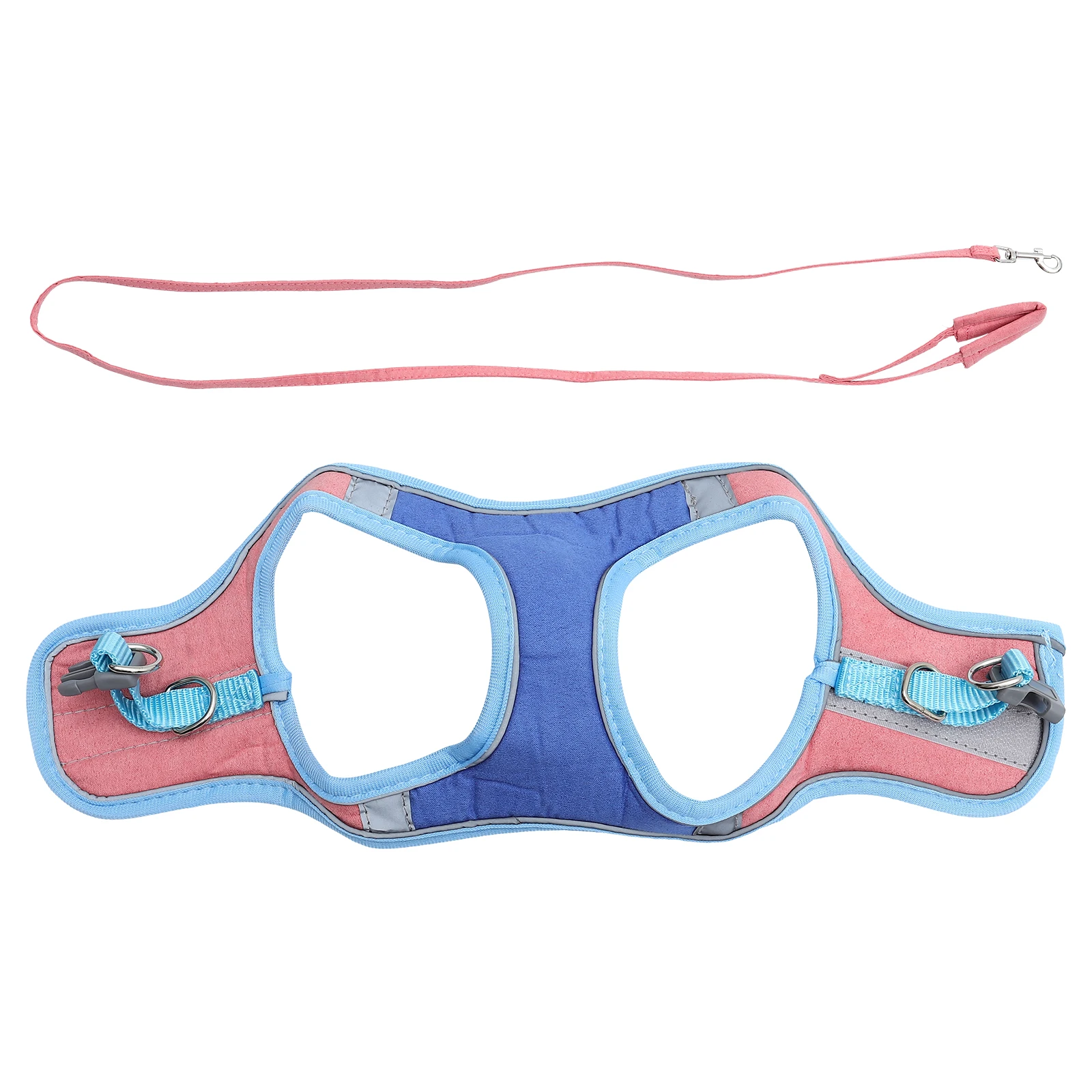 

2pcs Pet Harness Suede Reflective Vest Cat Chest Dog Leash Blue Pink Set Universal Lightweight Comfortable Indoor Outdoor