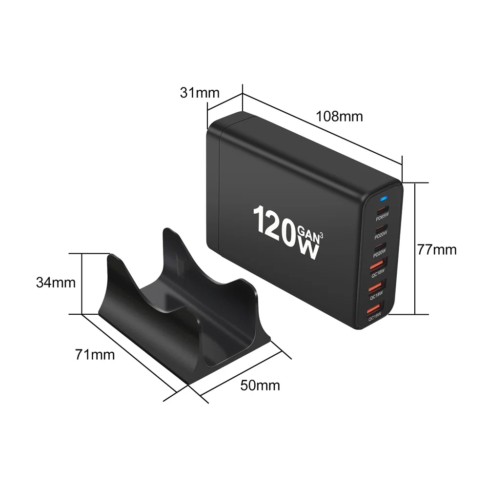 새로운 스타일 120W GaN 충전기, 6 포트 USB C타입 PD 충전기, 빠른 충전, USB3.0 C타입, 휴대폰 USB 충전기