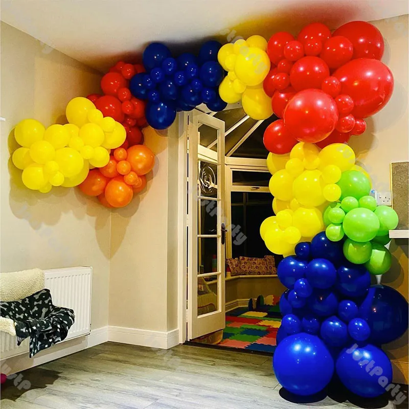 

161pcs Doubled Matte Deep Blue Balloon Garland Kit Kids Birthday Party Decoration Matte Yellow Red Green Orange Balloon Arch Set