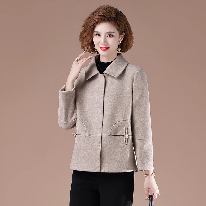 

Faionable Woolen Coat for ly Women Spring Autumn Elegance Lady's Cardigan Loose Fit Polyester Cotton Blend Single Piece