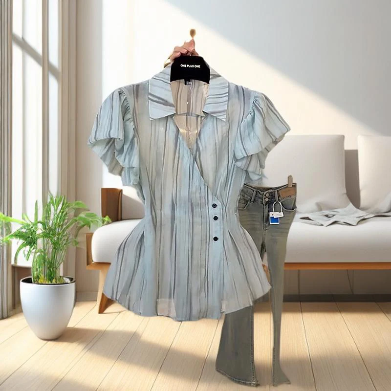 Verano 2025 ort Sve irt Faion Puff Sve para mujer Top ajustado versátil francés Sle suelto longitud Regular Ne