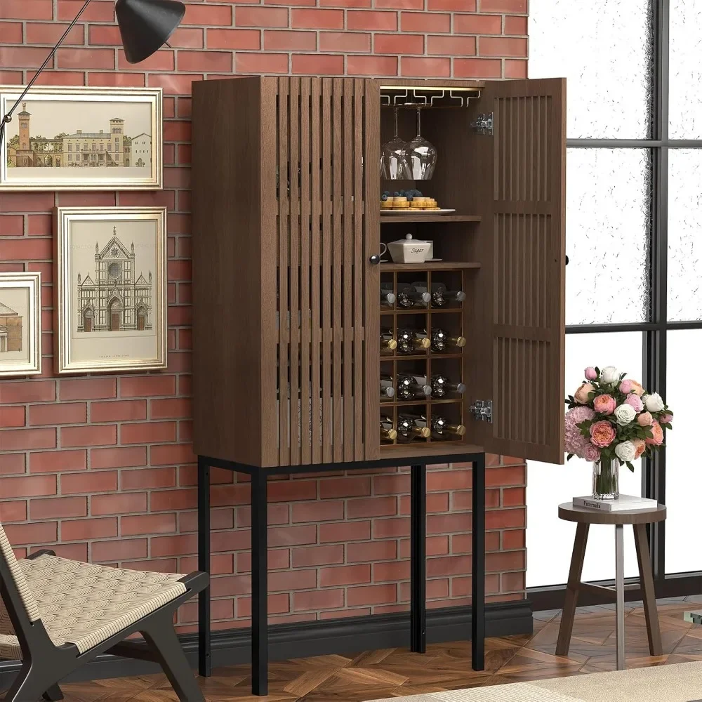 Bar Cabinet with Tall Legs, Liquor Cabinet with Removable Wine Racks, Kitchen Pantry Storage Cabinet for Dining Room