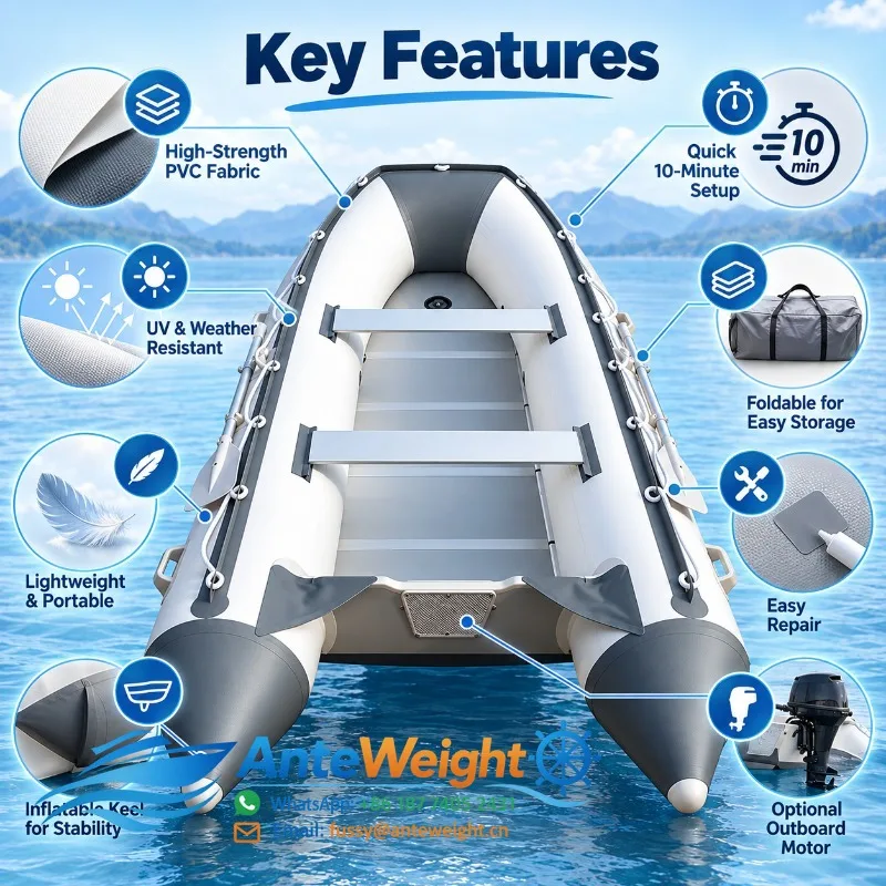 Heavy Duty 330cm Inflatable Dinghy Boat 5 Person PVC Fishing Tender Boat with Aluminum Floor 15HP Motor