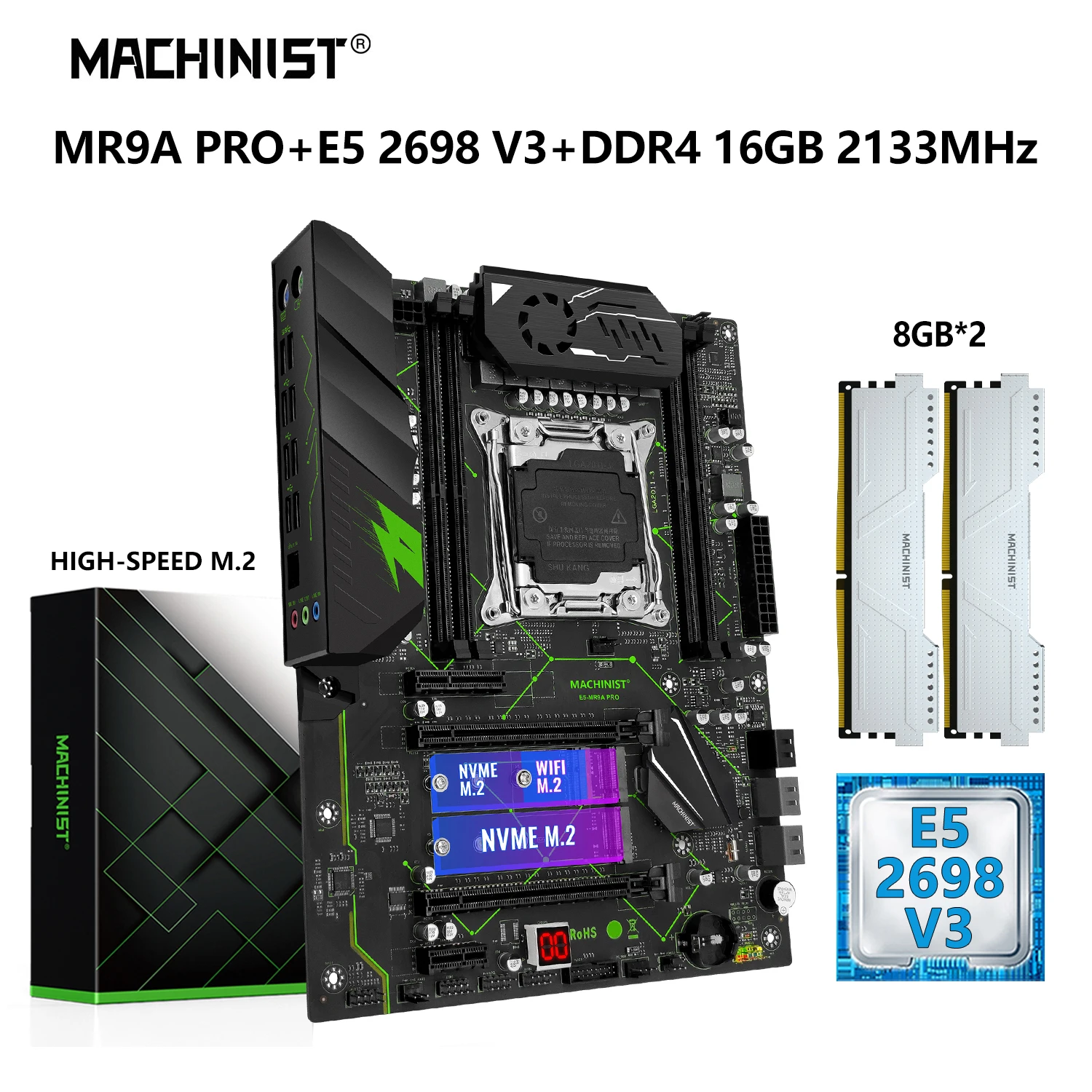 

MACHINIST X99 Motherboard Combo LGA 2011-3 Xeon E5 2698 V3 CPU Kit Processor 16GB DDR4 RAM Memory NVME M.2 WIFI USB 3.0 MR9A PRO