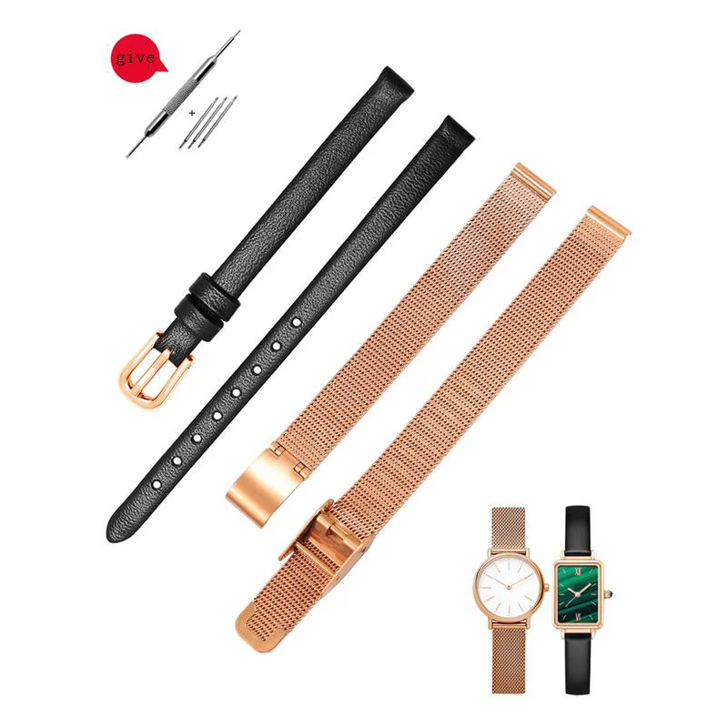 

Small Size Milan Weave Watchband Suitable For Flat Interface Women's Waterproof Genuine Leather Bracelet 8 18 20mm