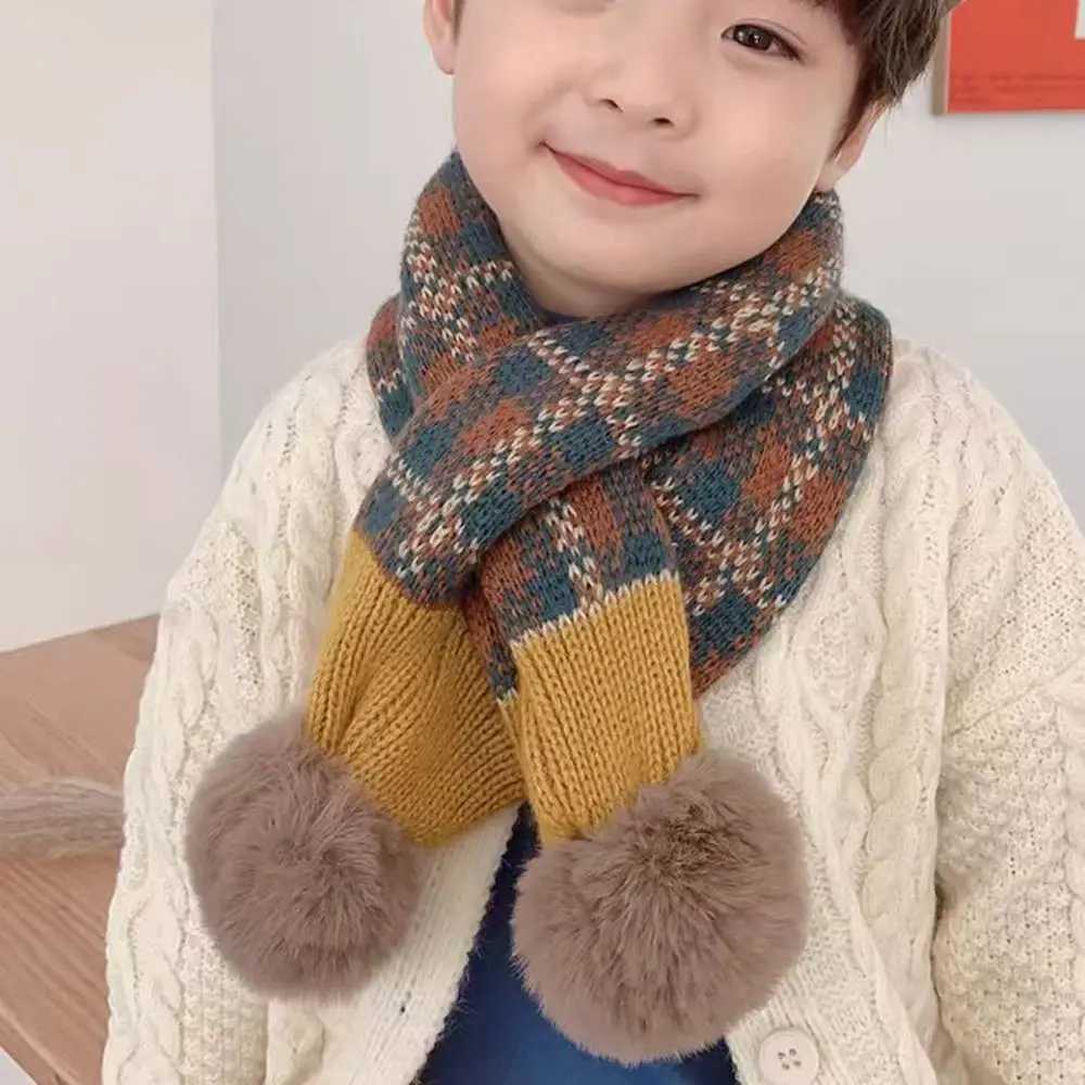 Cartoon Children Kids Baby Winter Knitting Scarf Boys Girls Snap Fastener Thermal Neck Warmer Bib Snood Cowl Tube Fleece Ski